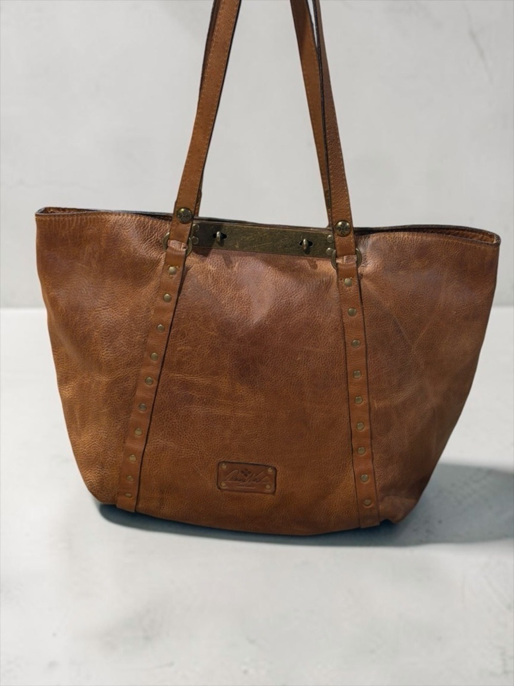 Patricia Nash Brown Genuine Italian Leather Studded Tote Bag
